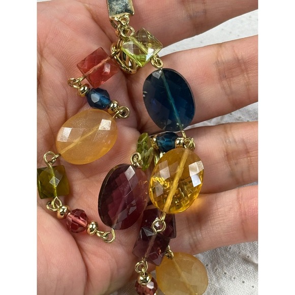 Chaps Beaded Colorful Gemstone Necklace Gold Tone Chain Fashion Jewelry - Picture 5 of 5